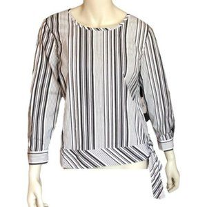 Talbots Petite XLP Black & White Striped Blouse w/ Hip Tie – Long Sleeve